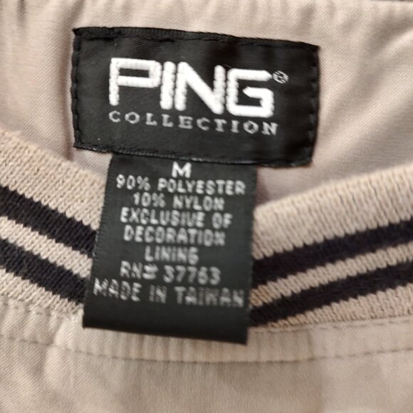 PING WINDBREAKER PULLOVER SUEDE FABRIC STRETCH BANDING TAN BLACK MEDIUM MENS - Picture 3 of 5